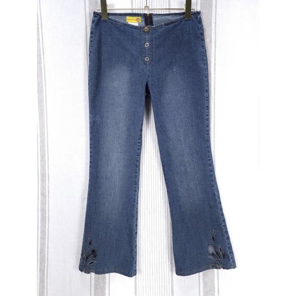 Y2K Vintage Gasoline Jeans Womens 11 Blue Embroidered‎ Flare Bootcut Low Rise - Picture 1 of 14